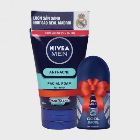 Sữa rửa mặt ngăn ngừa mụn Nivea Men Anti-Acne (100g) + Tặng lăn khử mùi Nivea Men Cool Kid (12ml)