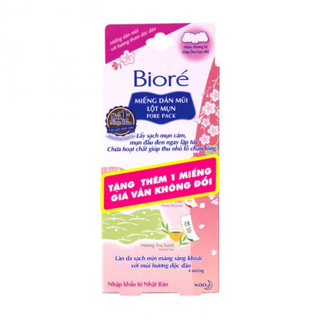 Miếng dán mũi lột mụn hương thơm độc đáo Bioré (4 miếng/hộp) được tặng kèm 1 miếng dán cùng loại