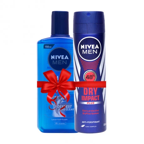 Xịt khử mùi nam khô thoáng Nivea Men Dry Impact (150ml) + Tặng gel rửa mặt sáng da cho nam Nivea Men Max Bright (150ml)